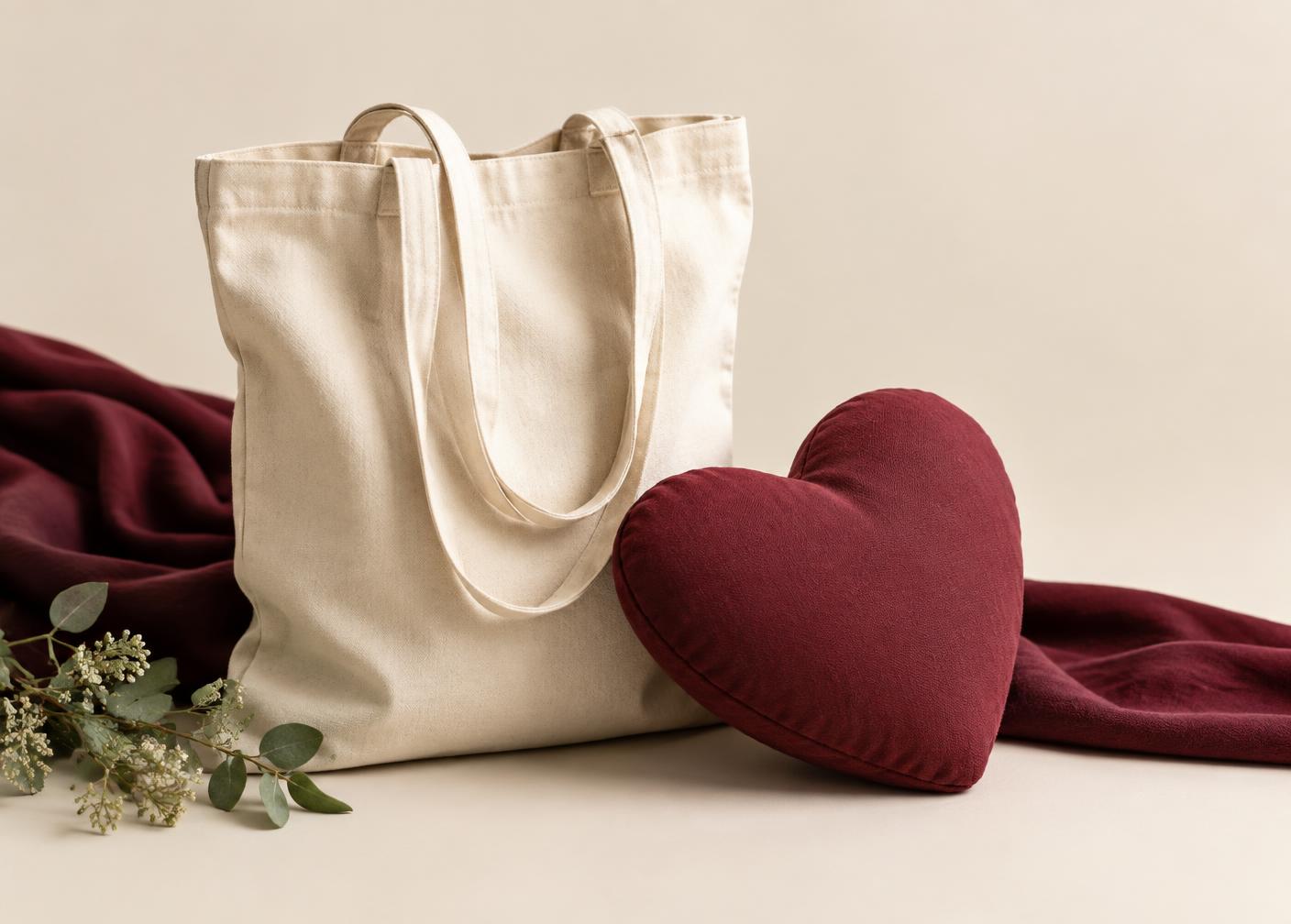 Ecobag e almofada de coração da campanha